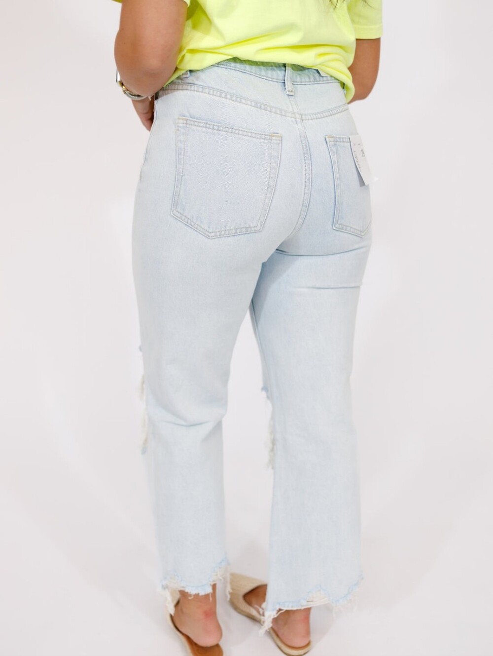 Light Wash Distressed Women’s Jeans - Casual Ripped Knee Style - Picture 2 of 6